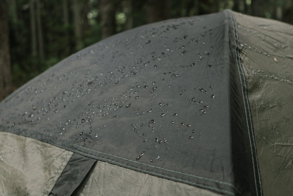 a tent with droplets of water